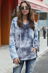 V-neck Tie-dye Plush Pullover Hoodie Jade