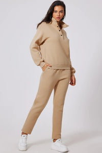 Half Snap Turtleneck Top and Pants Active Set Trendsi