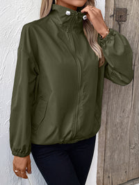 Pocketed Zip Up Long Sleeve Jacket Trendsi