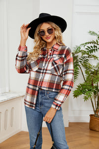 Button Down Collared Plaid Shacket Trendsi