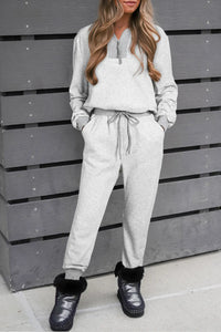 Quarter Zip Long Sleeve Top and Drawstring Pants Set Trendsi