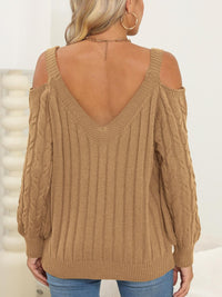 Cable-Knit Heart V-Neck Sweater Trendsi