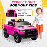 Dodge RAM Ride on Car, 12V Powered Ride on Toy with Remote Control, 4 Wheel Suspension, 5 Point Safety Belt, MP3 Player, Bluetooth, LED Lights, Electric Cars for 3-8 Years Boys Girls