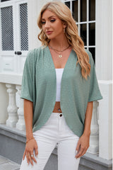 Eyelet Open Front Half Sleeve Cardigan Trendsi