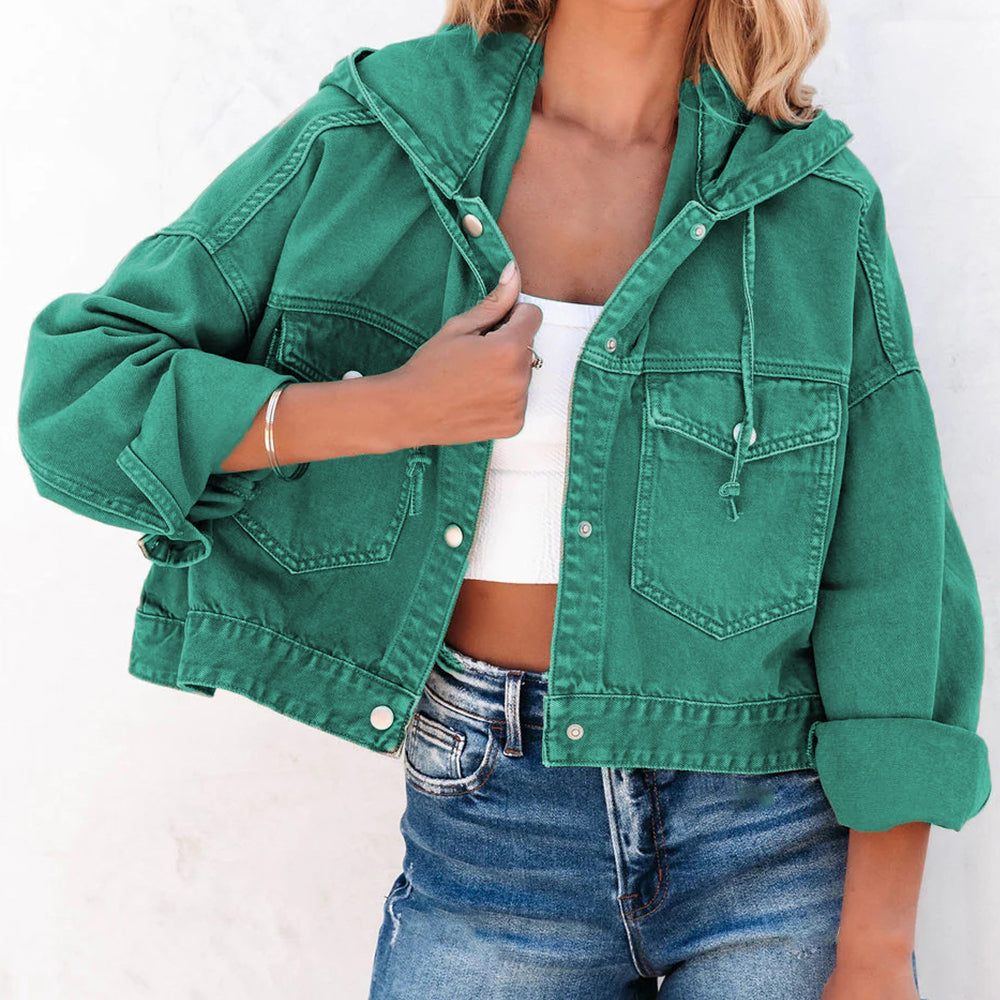 Hooded Dropped Shoulder Denim Jacket Trendsi