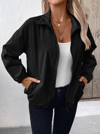 Pocketed Zip Up Long Sleeve Jacket Trendsi