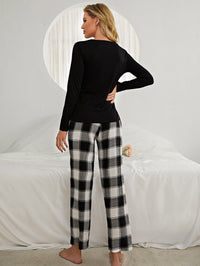 Plaid Heart Top and Pants Lounge Set Trendsi