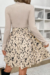 Tied Printed Mock Neck Long Sleeve Dress Trendsi