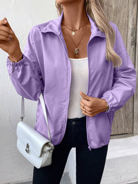 Pocketed Zip Up Long Sleeve Jacket Trendsi