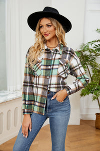 Button Down Collared Plaid Shacket Trendsi