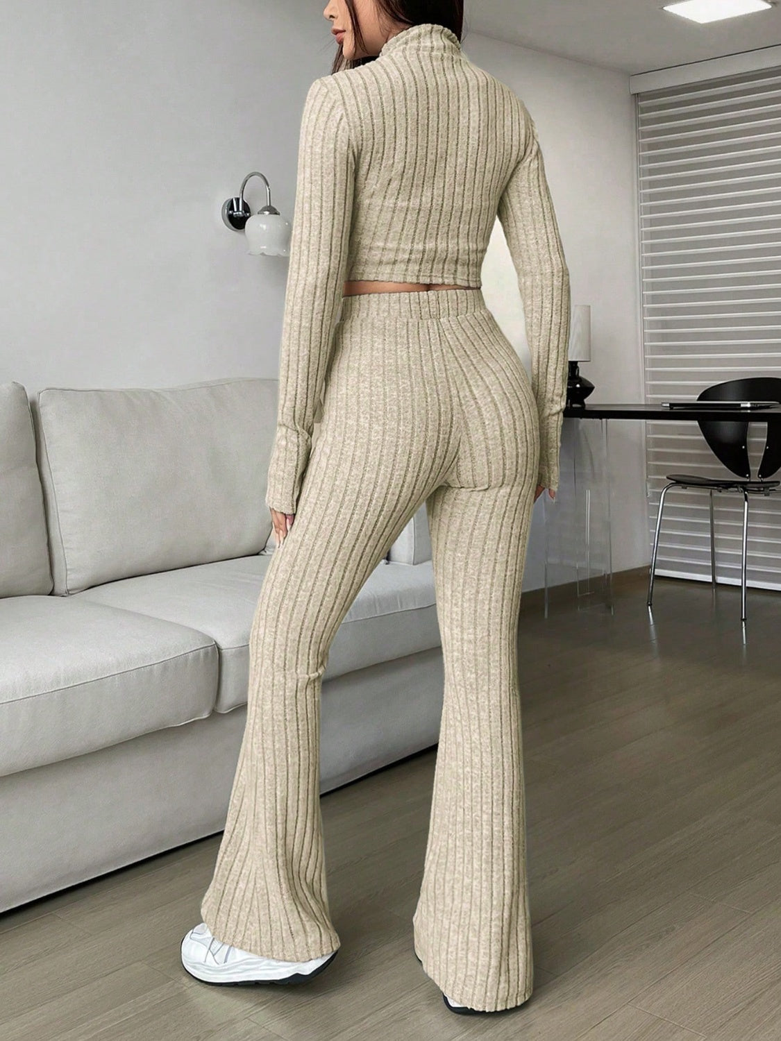 Zip Up Long Sleeve Top and Pants Set Trendsi