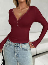 V-Neck Long Sleeve T-Shirt Trendsi