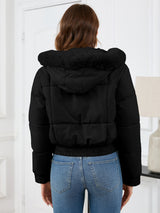 Pocketed Long Sleeve Cropped Hooded Winter Coat Trendsi