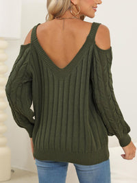 Cable-Knit Heart V-Neck Sweater Trendsi