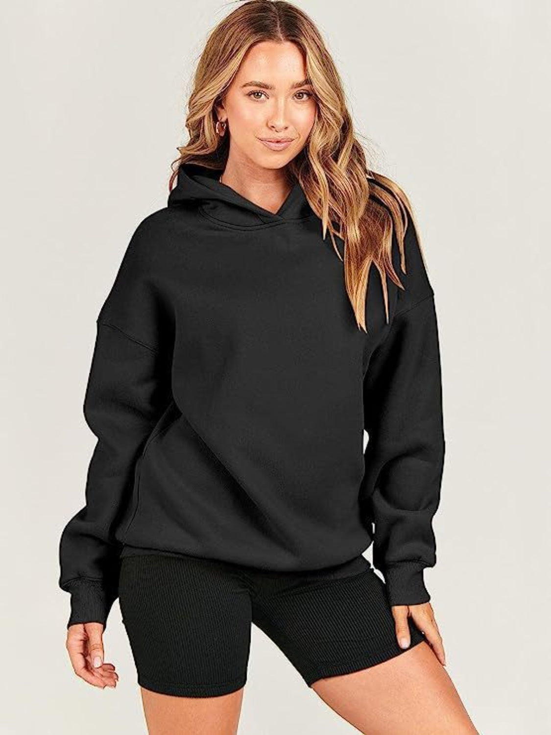 Dropped Shoulder Long Sleeve Hoodie Trendsi