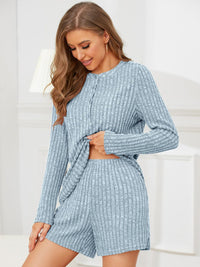 Ribbed Round Neck Top and Shorts Set Trendsi