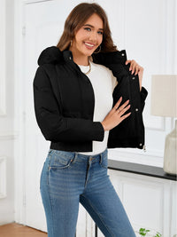 Pocketed Long Sleeve Cropped Hooded Winter Coat Trendsi