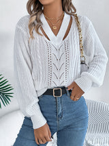 Cutout V-Neck Long Sleeve Sweater Trendsi