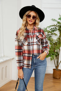 Button Down Collared Plaid Shacket Trendsi