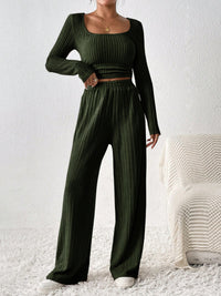 Scoop Neck Long Sleeve Top and Pants Set Trendsi