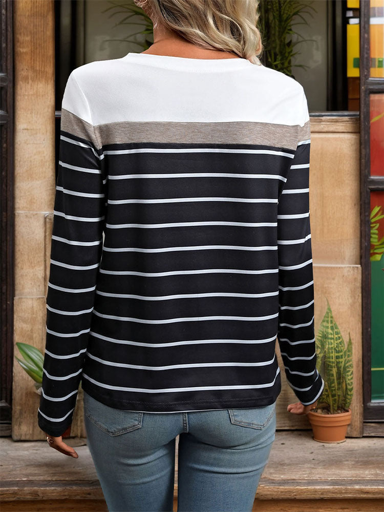 Striped Round Neck Long Sleeve T-Shirt Trendsi