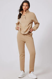 Half Snap Turtleneck Top and Pants Active Set Trendsi