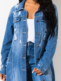 Long Sleeve Raw Hem Denim Jacket Trendsi