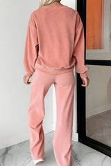 Round Neck Long Sleeve Top and Pants Set Trendsi