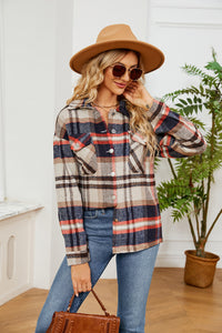 Button Down Collared Plaid Shacket Trendsi