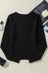 Textured Round Neck Long Sleeve Blouse Trendsi