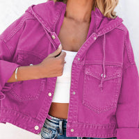 Hooded Dropped Shoulder Denim Jacket Trendsi