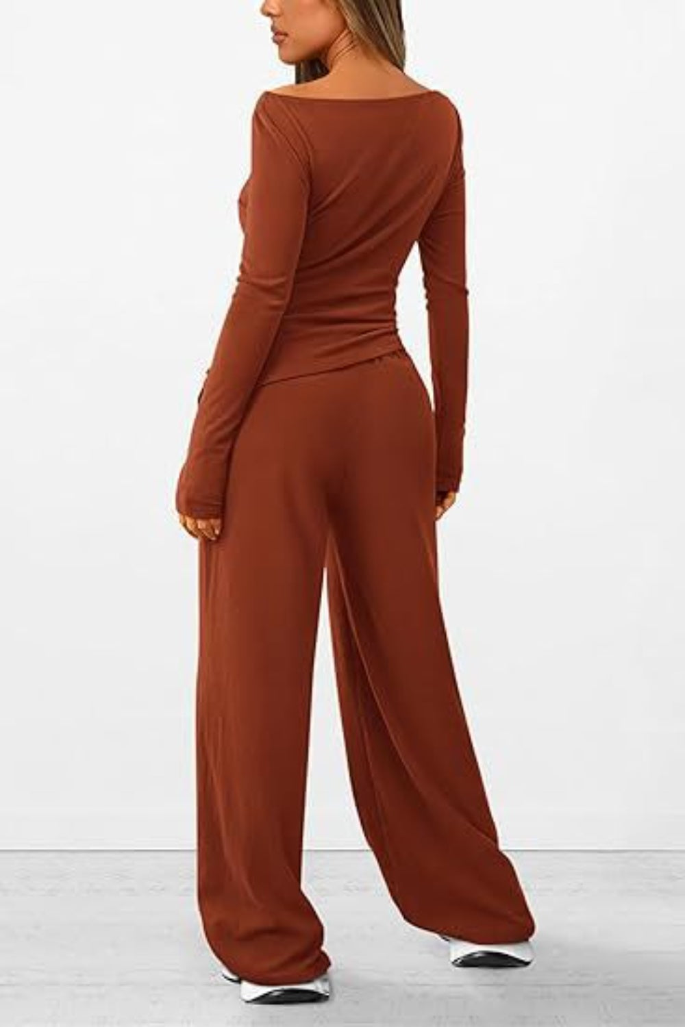 Round Neck Long Sleeve Top and Pants Set Trendsi