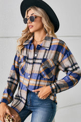 Button Down Collared Plaid Shacket Trendsi