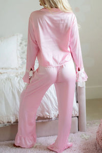 Collared Neck Long Sleeve Top and Pants Lounge Set Trendsi