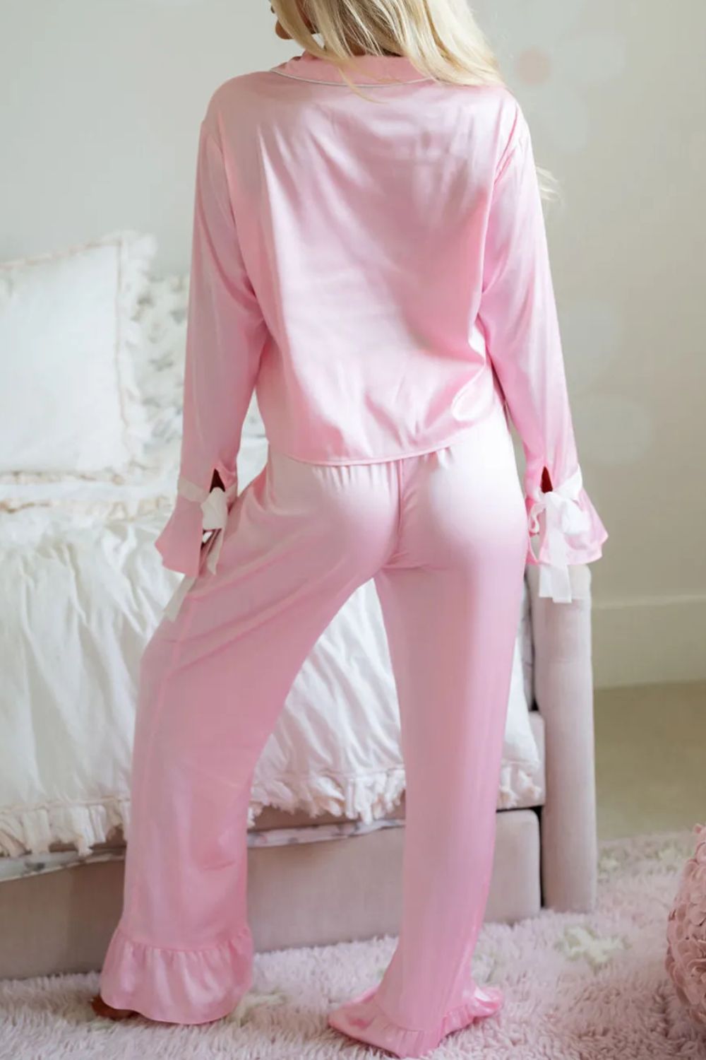 Collared Neck Long Sleeve Top and Pants Lounge Set Trendsi