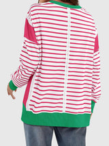 Slit Exposed Seam Striped Long Sleeve Sweatshirt Trendsi