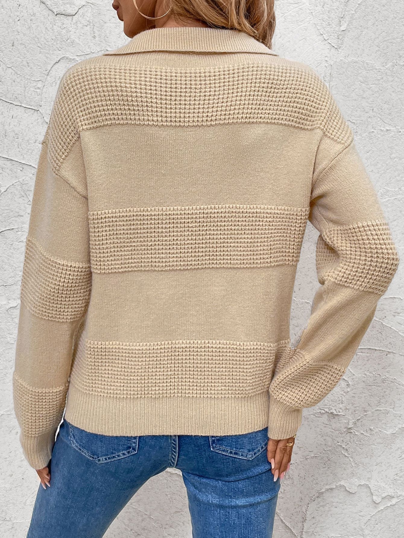 Perfee Johnny Collar Dropped Shoulder Sweater Trendsi