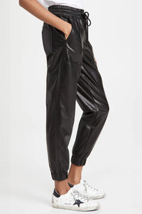 Drawstring PU Leather Pants with Pockets Trendsi