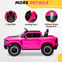 Dodge RAM Ride on Car, 12V Powered Ride on Toy with Remote Control, 4 Wheel Suspension, 5 Point Safety Belt, MP3 Player, Bluetooth, LED Lights, Electric Cars for 3-8 Years Boys Girls