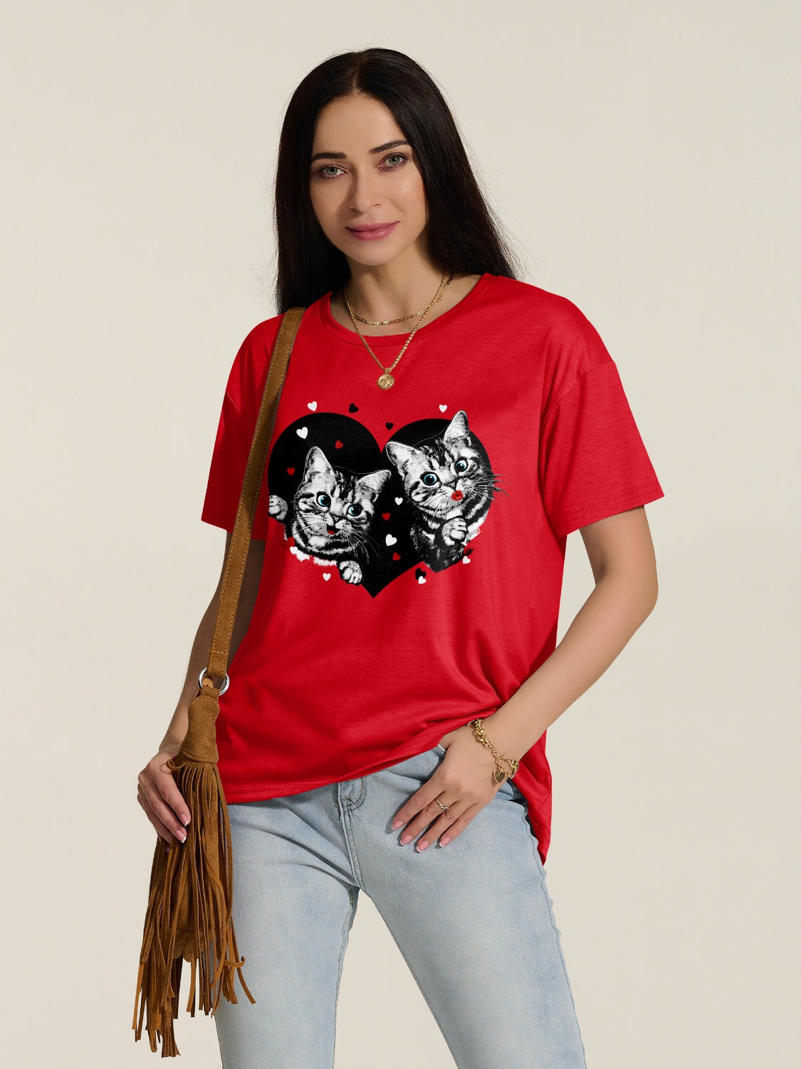 FAM-FAM Cat Round Neck Dropped Shoulder T-Shirt Trendsi