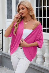 Eyelet Open Front Half Sleeve Cardigan Trendsi