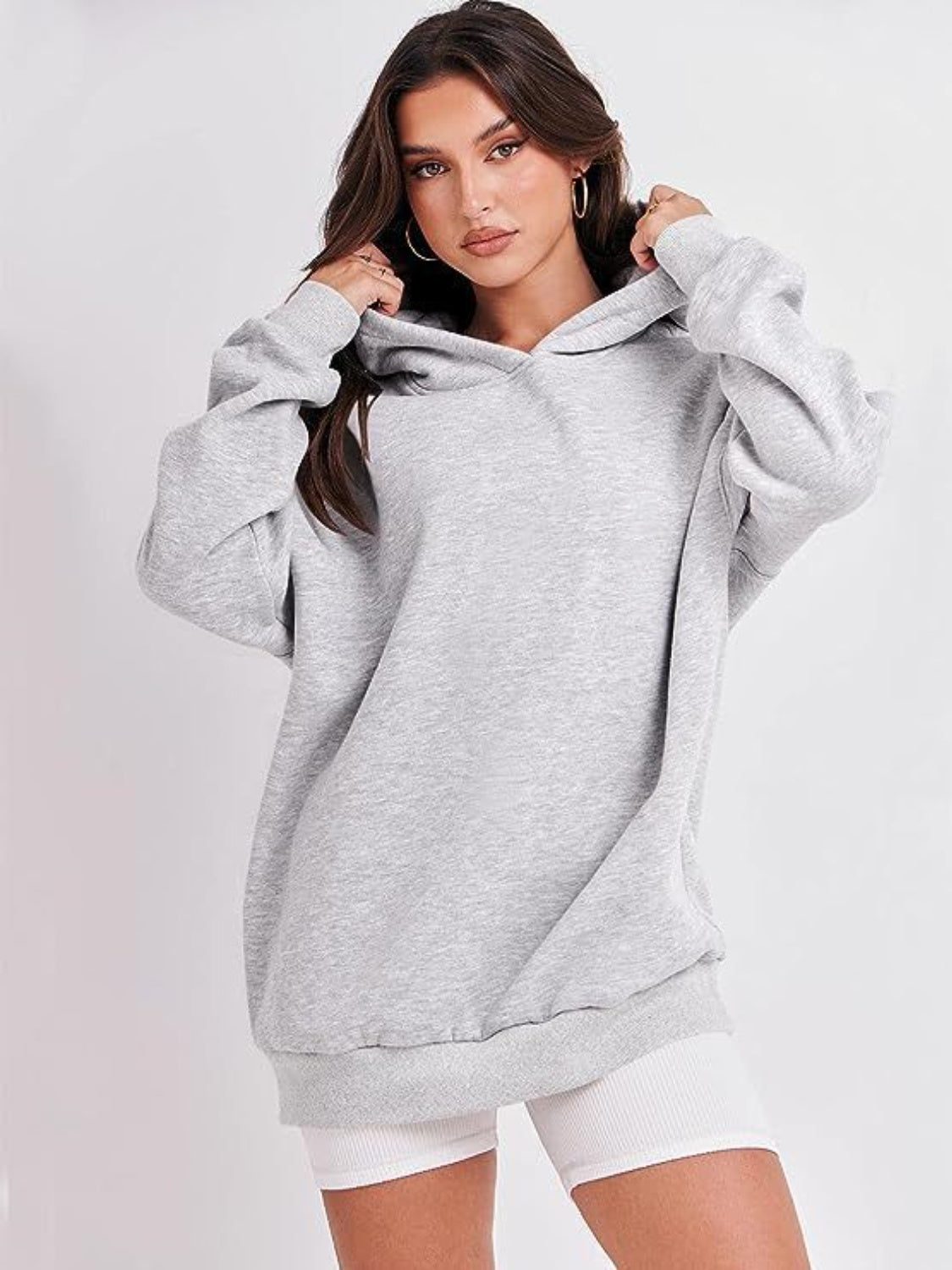 Dropped Shoulder Long Sleeve Hoodie Trendsi