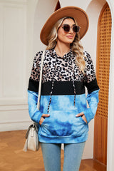 Leopard Drawstring Hoodie with Pocket Trendsi