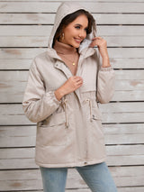 Drawstring Long Sleeve Hooded Jacket Trendsi