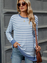 Striped Round Neck Long Sleeve T-Shirt Trendsi