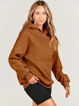 Dropped Shoulder Long Sleeve Hoodie Trendsi