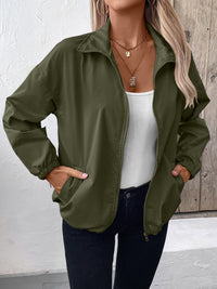 Pocketed Zip Up Long Sleeve Jacket Trendsi