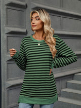 Striped Round Neck Long Sleeve T-Shirt Trendsi