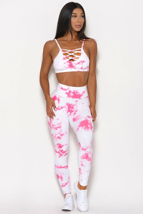 Tie-dye Crisscross Sport Bra and Leggings Set Jade