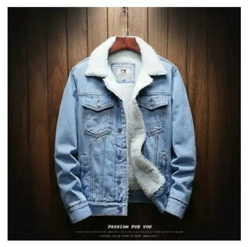 Men Light Blue Winter Jean Jackets Outerwear Warm Denim Coats New Men InSpaceX Fashion